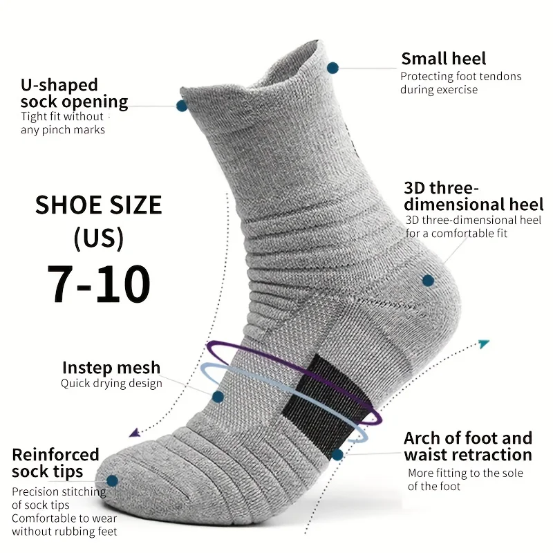3pairs/Lot Men's Socks Compression Stockings Breathable Basketball Sports Cycling Socks Moisture Wicking High Elastic Tube Socks thumbnail 5