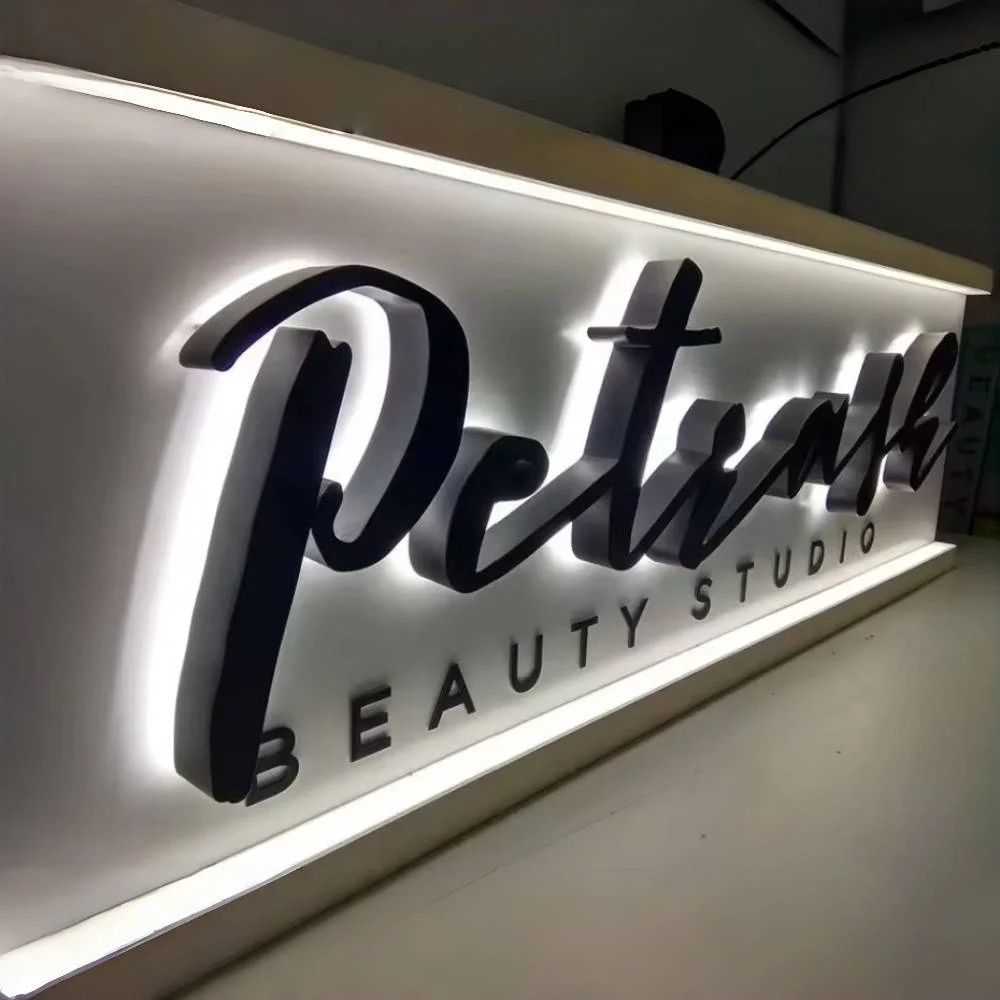 Business SignBoard Metal Backlit Sign Company Sign Outdoor Backlit LED Logo Custom 3D Illuminated Letters Advertising LED Letter thumbnail 5