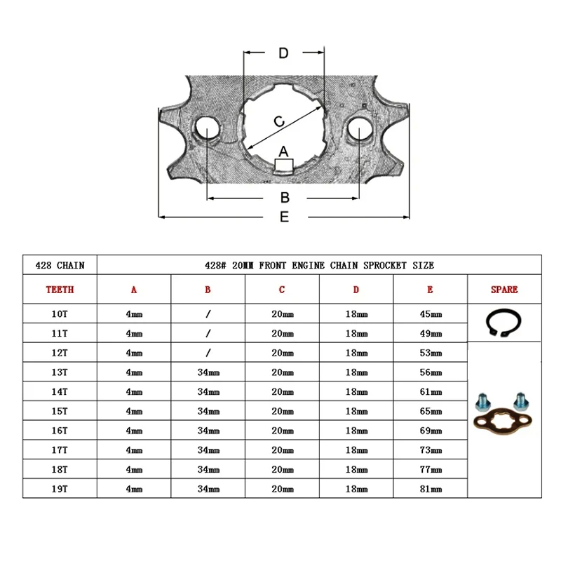 Front Engine 428# 17mm 20mm 10T-19T Sprocket For KAYO BSE SSR SDG Dirt Pit Bike ATV Quad Go Kart Moped Buggy Scooter Motorcycle thumbnail 4
