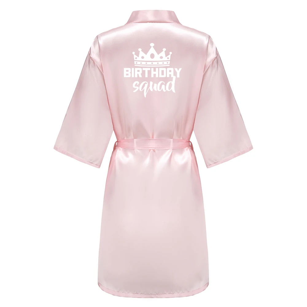 Birthday Party Queen Squad Robes Satin Pajamas Dressing Gown White Writing Kimono Rose Gold Bathrobe thumbnail 4