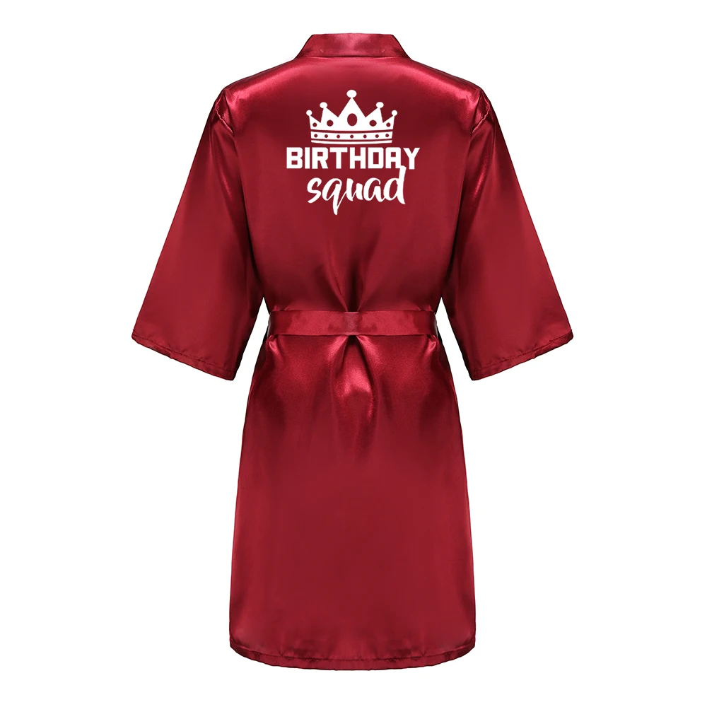Birthday Party Queen Squad Robes Satin Pajamas Dressing Gown White Writing Kimono Rose Gold Bathrobe thumbnail 5