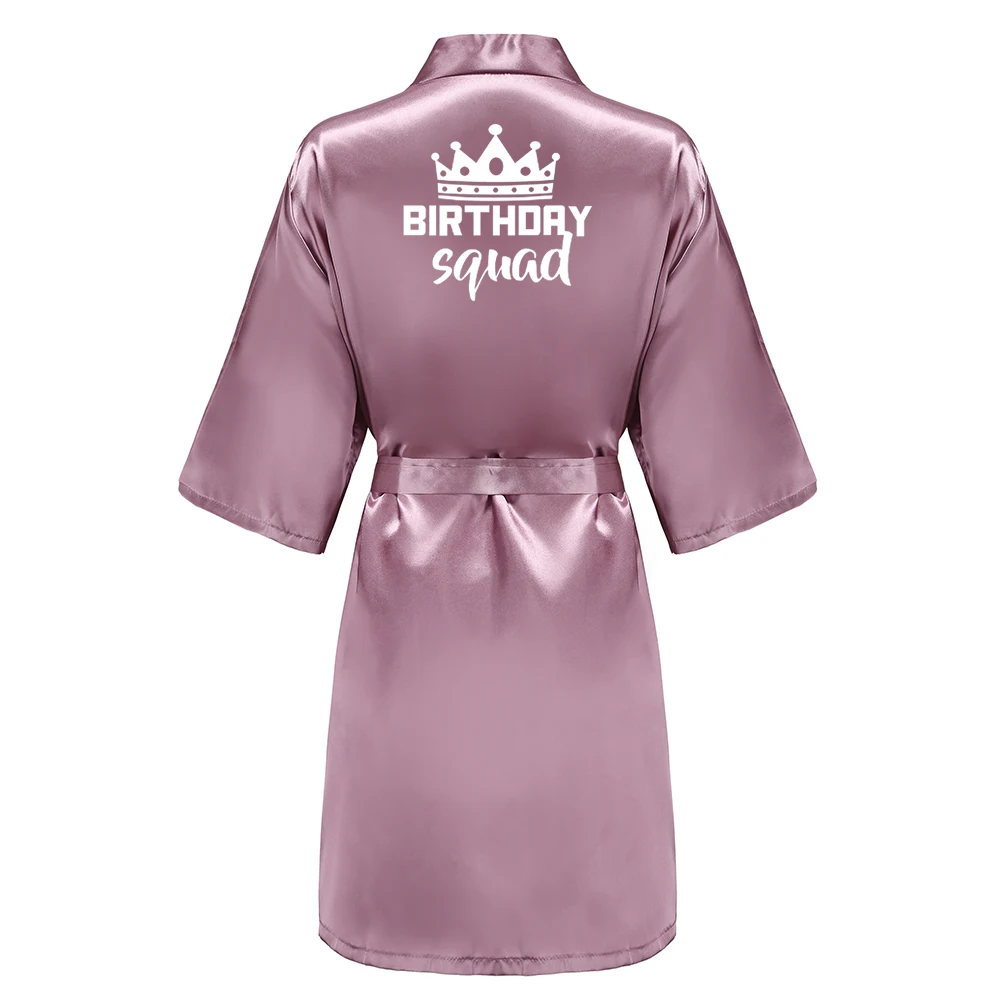 Birthday Party Queen Squad Robes Satin Pajamas Dressing Gown White Writing Kimono Rose Gold Bathrobe thumbnail 6