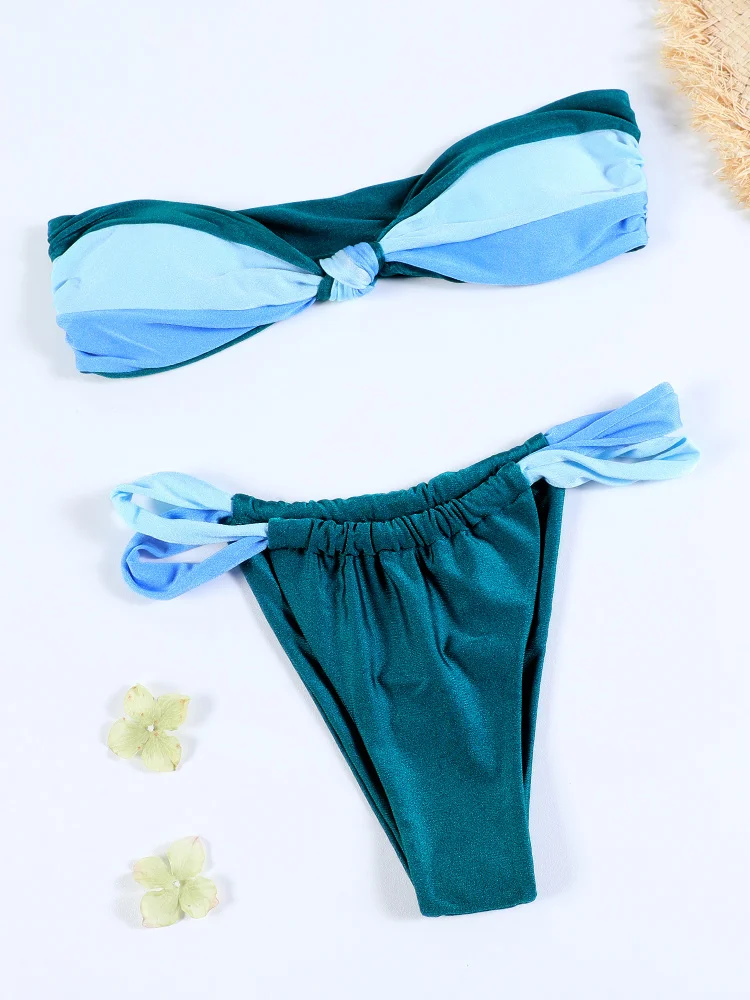 Summer Bikini Set High Cut Swimsuit Sexy Bikinis Set Patchwork Swimwear Low Waist Women Bathing Suit Off Shoulder Biquini thumbnail 5