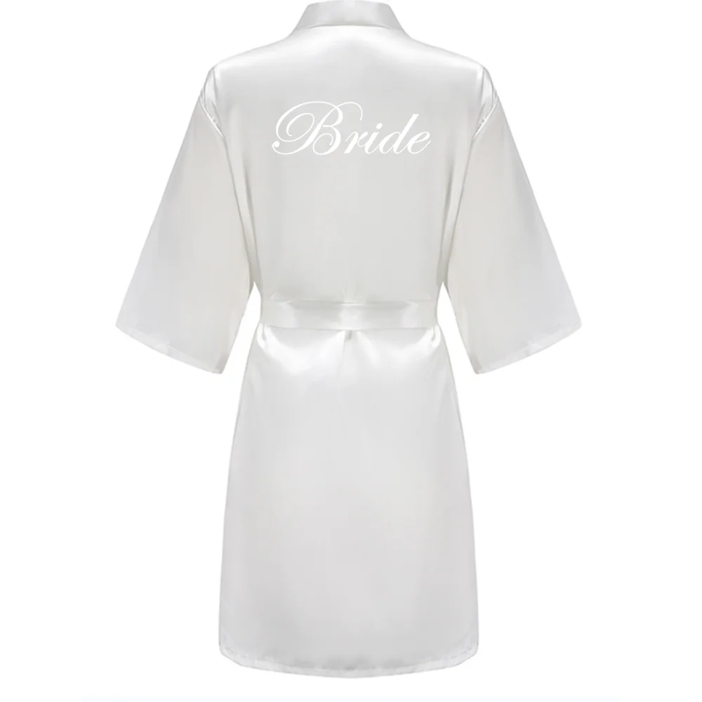 New Bathrobe Bride Satin-Silk Robe Women Bridal Party Sister Team Mother Shower Gift Bridesmaid Wedding Short Robes thumbnail 2