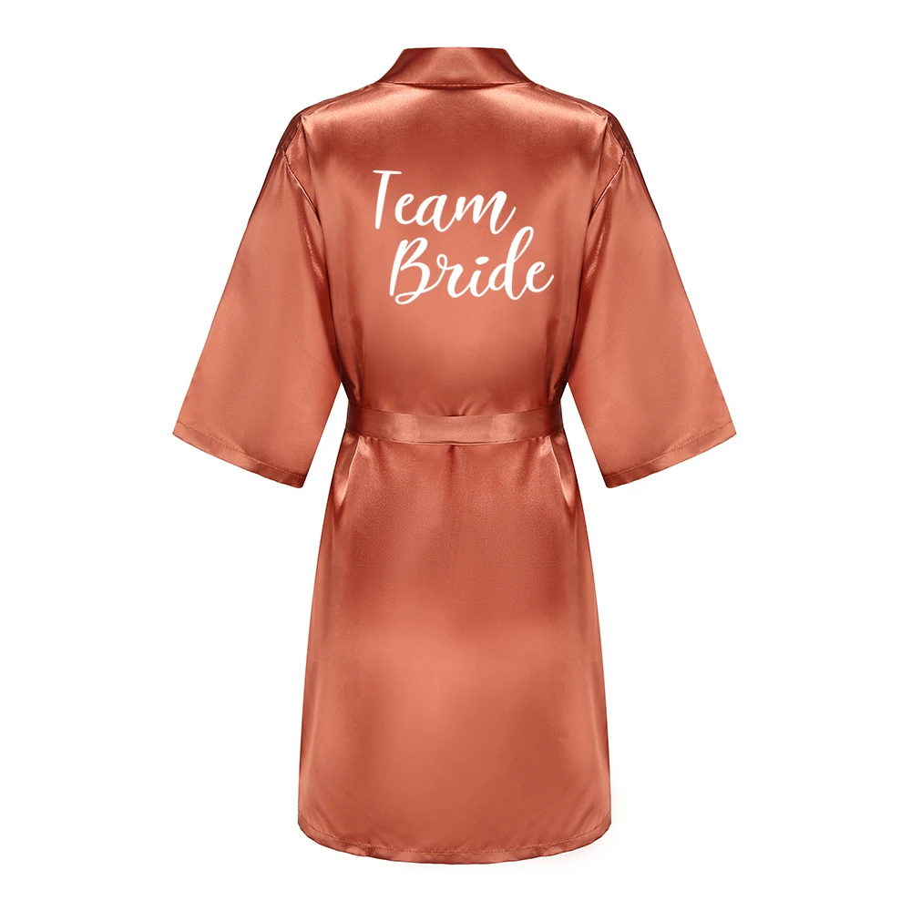 New Bathrobe Bride Satin-Silk Robe Women Bridal Party Sister Team Mother Shower Gift Bridesmaid Wedding Short Robes thumbnail 4
