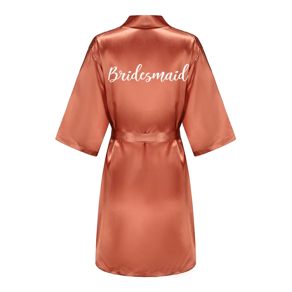 New Bathrobe Bride Satin-Silk Robe Women Bridal Party Sister Team Mother Shower Gift Bridesmaid Wedding Short Robes thumbnail 5
