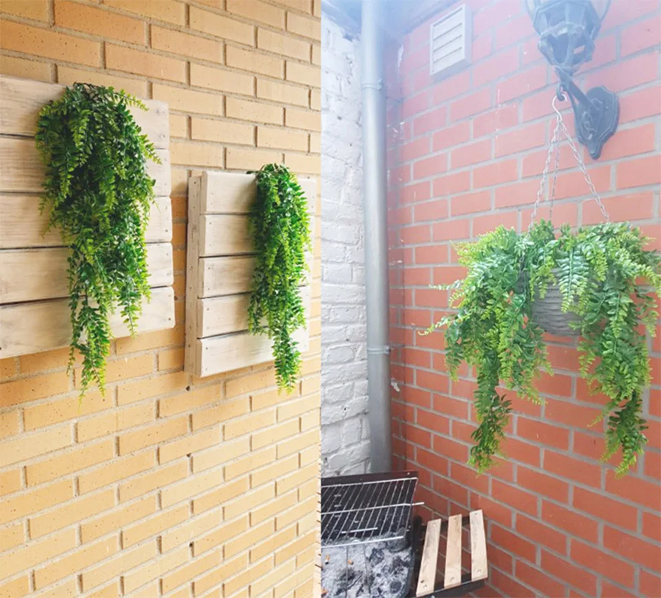 Artificial Plant Vines Wall Hanging Rattan Leaves Branches Outdoor Garden Home Decoration Plastic Fake Silk Leaf Green Plant Ivy thumbnail 5