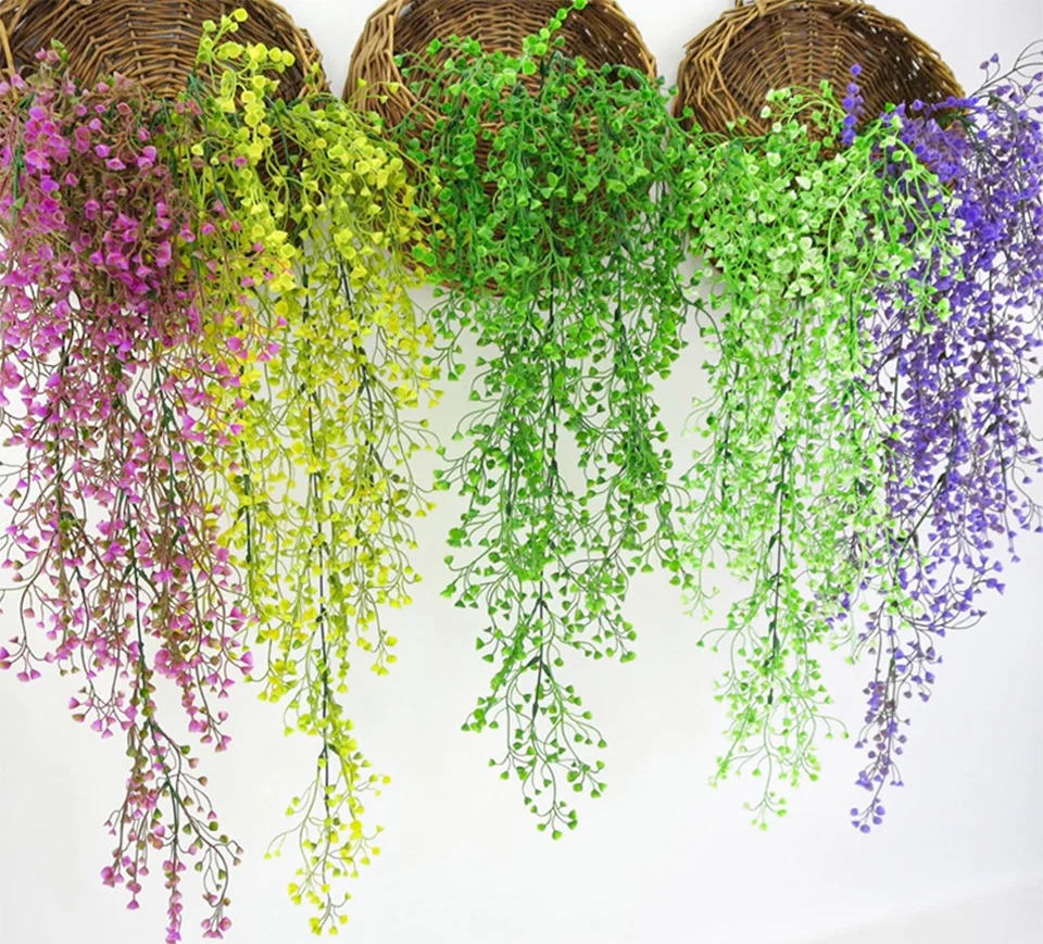 Artificial Plant Vines Wall Hanging Rattan Leaves Branches Outdoor Garden Home Decoration Plastic Fake Silk Leaf Green Plant Ivy thumbnail 2