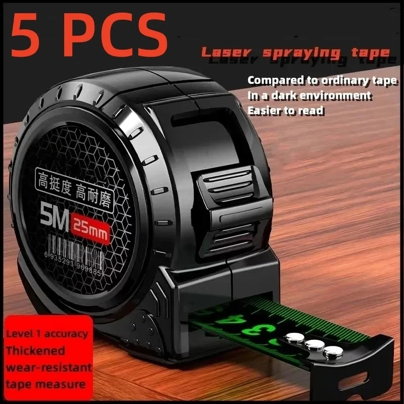 1/5 PCS Self Locking Fluorescent Steel Tape Measure High-Precision Laser Inkjet Code Box Ruler Measuring Tool Meter Ruler thumbnail 2