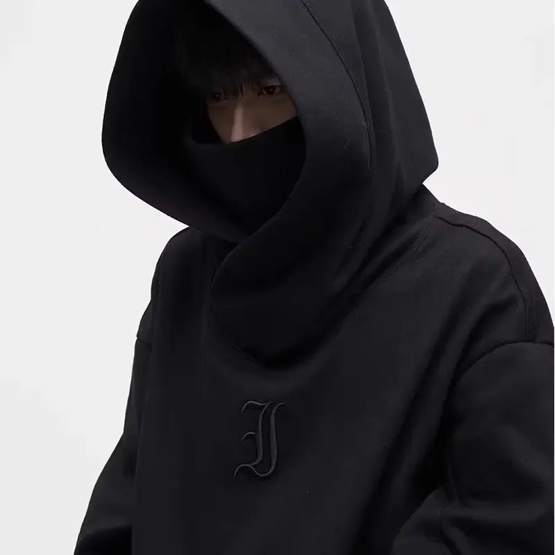 Autumn Ninja Streetwear Turtleneck Hoodies For Men Letter Embroidered Hip Hop Fashion Sweatshirts Y2K Vintage Fleece Hoody thumbnail 2