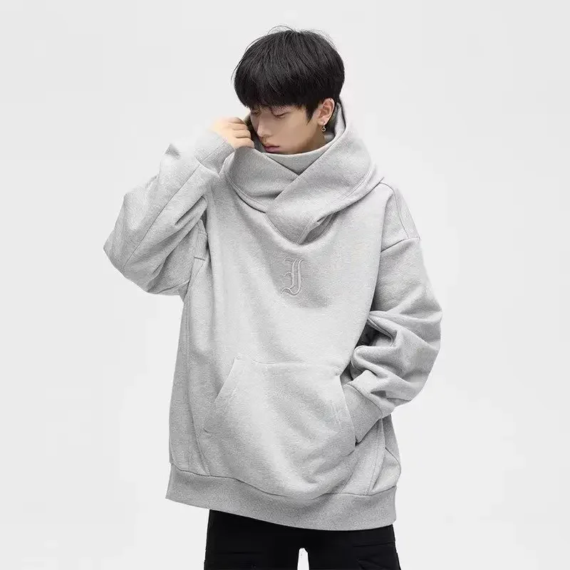 Autumn Ninja Streetwear Turtleneck Hoodies For Men Letter Embroidered Hip Hop Fashion Sweatshirts Y2K Vintage Fleece Hoody thumbnail 5
