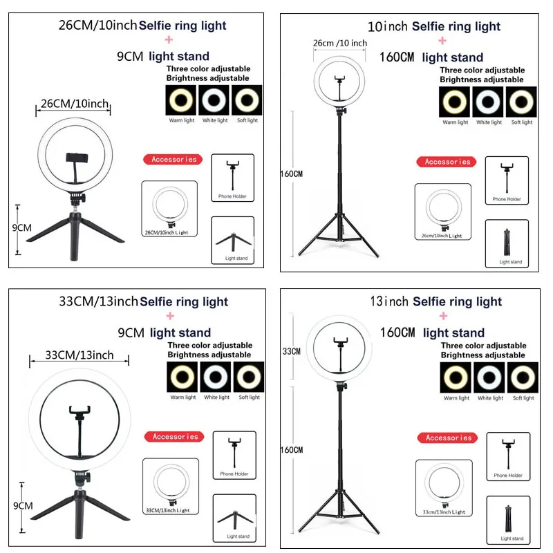 26 33CM Video Lights Dimmable Light Selfie LED Ring Light USB Ring Lighting Lamp With Tripod Stand To Make Youtube Ringlight thumbnail 6