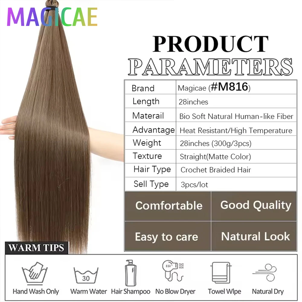 300 Grams 28Inch 3Pcs Crochet Twist Braids Ariel Straight Chestnut Brown M816# Blond 27/613 Braiding High Temperature Synthetic thumbnail 3