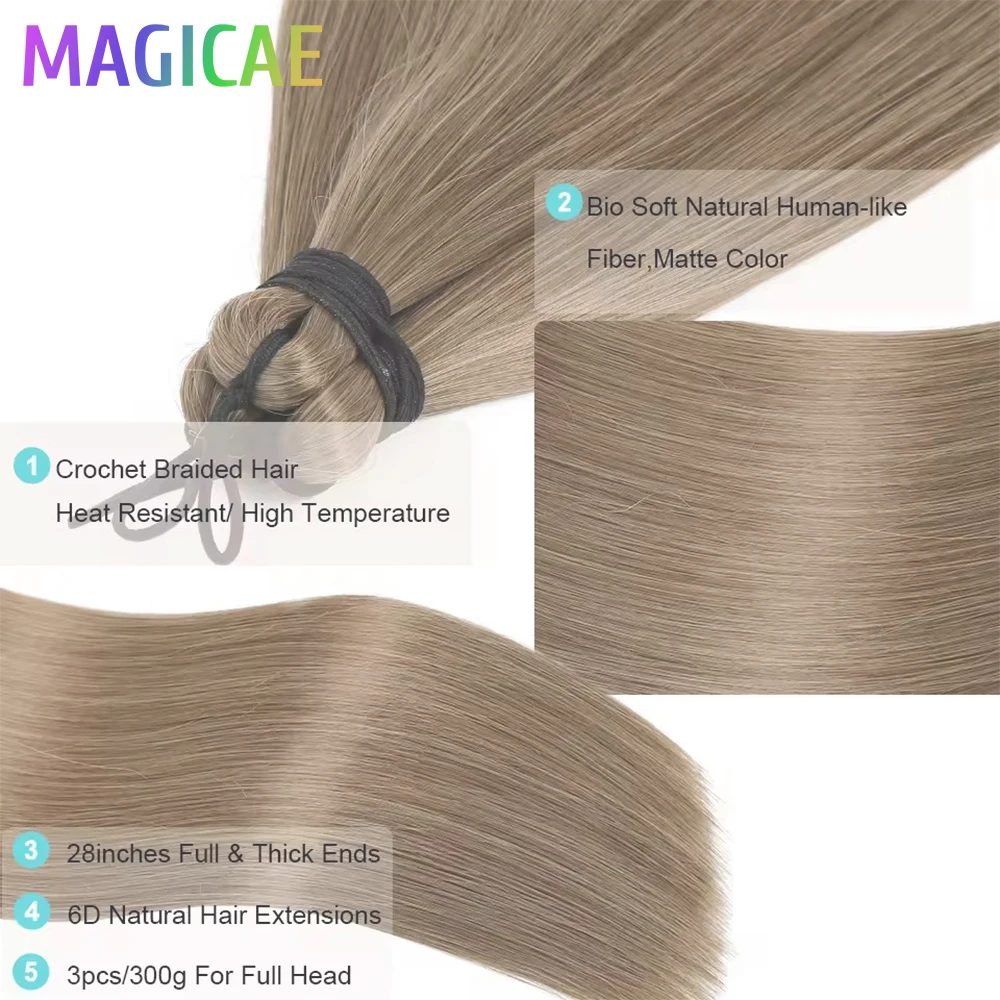 300 Grams 28Inch 3Pcs Crochet Twist Braids Ariel Straight Chestnut Brown M816# Blond 27/613 Braiding High Temperature Synthetic thumbnail 4