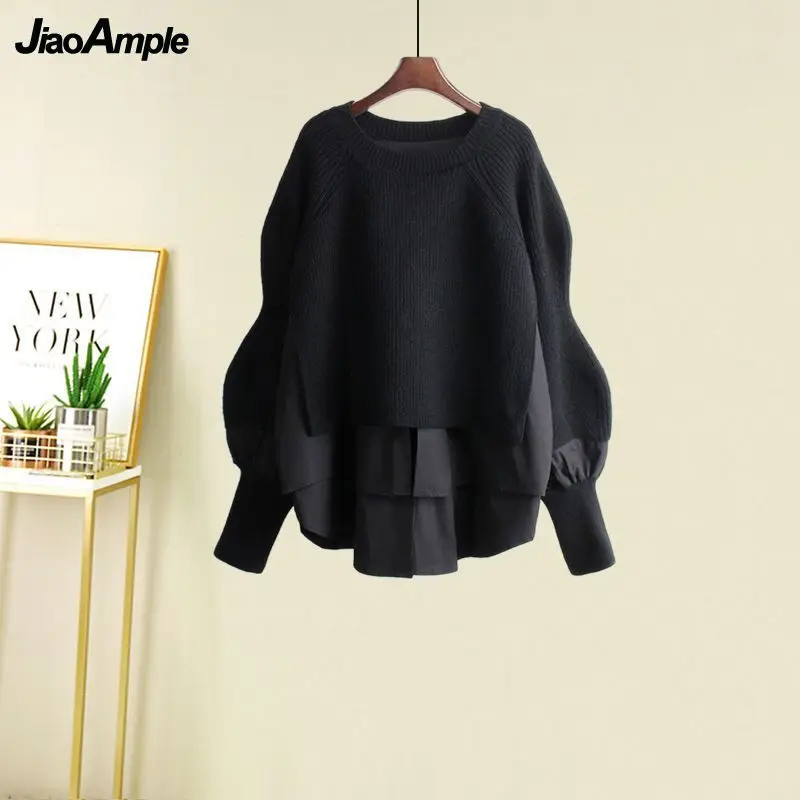 Women's Spring Autumn New Fashion Fake Two Piece Knit Sweater+Strap A-line Skirt Suit Korean Elegant Pullover Dress Matching Set thumbnail 3
