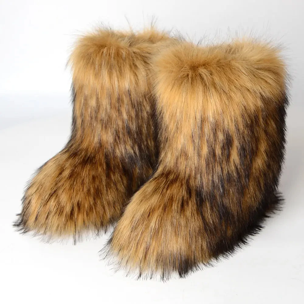 Winter Shoe Women's Winter Fluffy Faux Fox Fur Boots Woman Plush Warm Snow Boots Luxury Footwear Girls' Furry Fur Bottes Fashion thumbnail 4