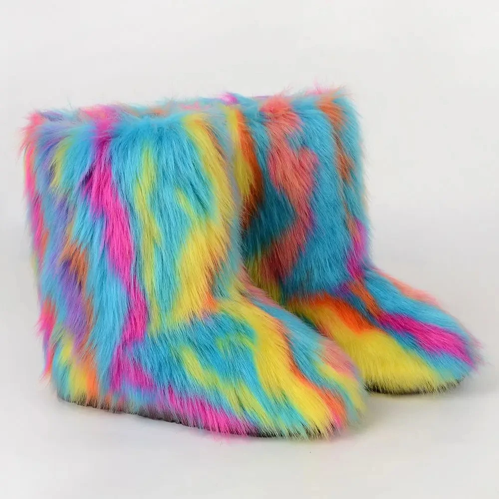 Winter Shoe Women's Winter Fluffy Faux Fox Fur Boots Woman Plush Warm Snow Boots Luxury Footwear Girls' Furry Fur Bottes Fashion thumbnail 6