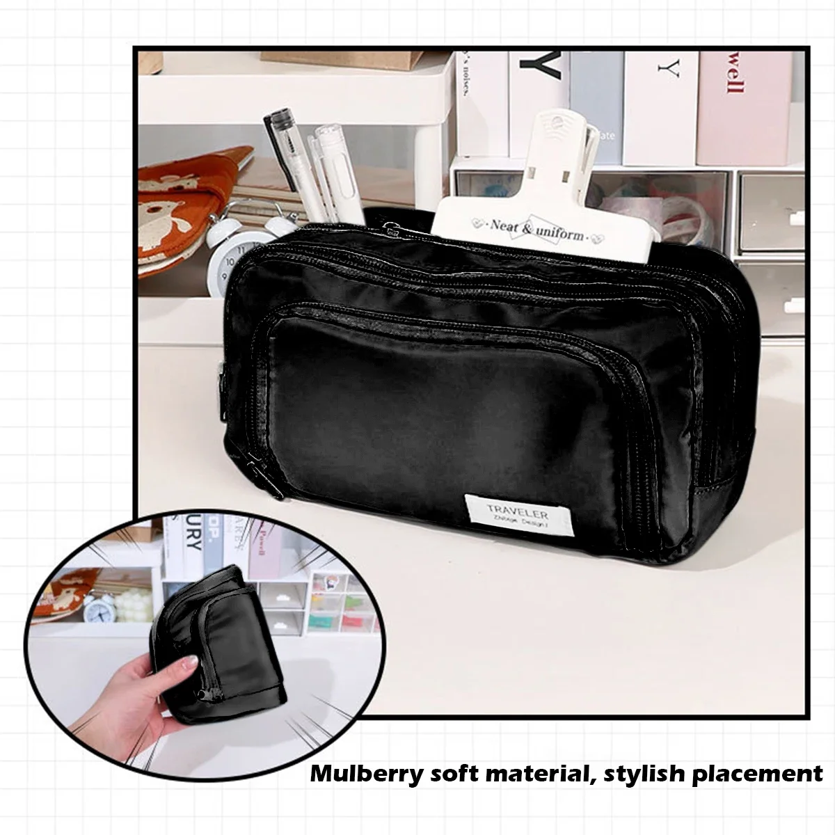 Cute Multi Layer Pencil Case Pouch, Large Capacity Pen Case Bag,Durable Stationery Storage Bag For Students, School&Office thumbnail 5