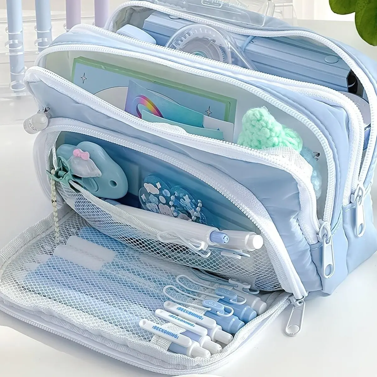 Cute Multi Layer Pencil Case Pouch, Large Capacity Pen Case Bag,Durable Stationery Storage Bag For Students, School&Office thumbnail 2