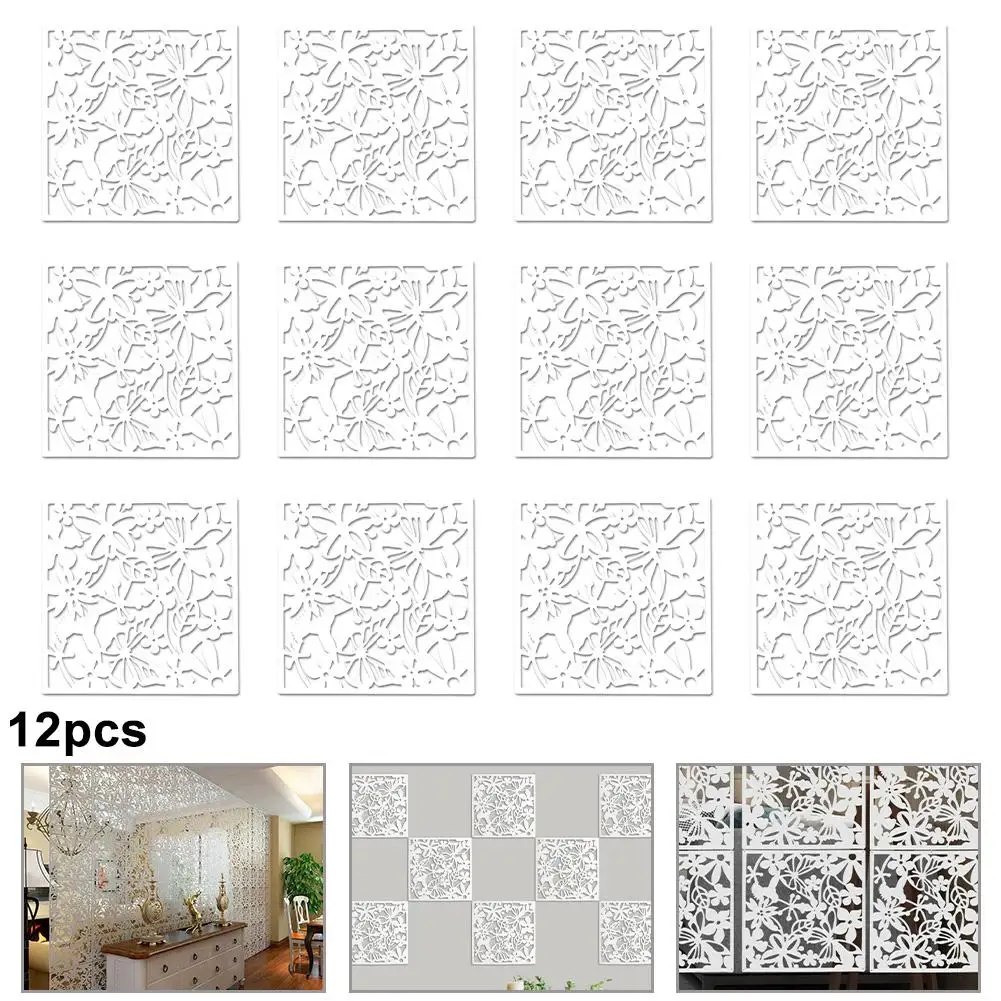12PCS Hanging Room Divider 40x40CM Plastic Hollow Screen Curtain Panel Waterproof Partitions For Household Hotel DIY Decoraction