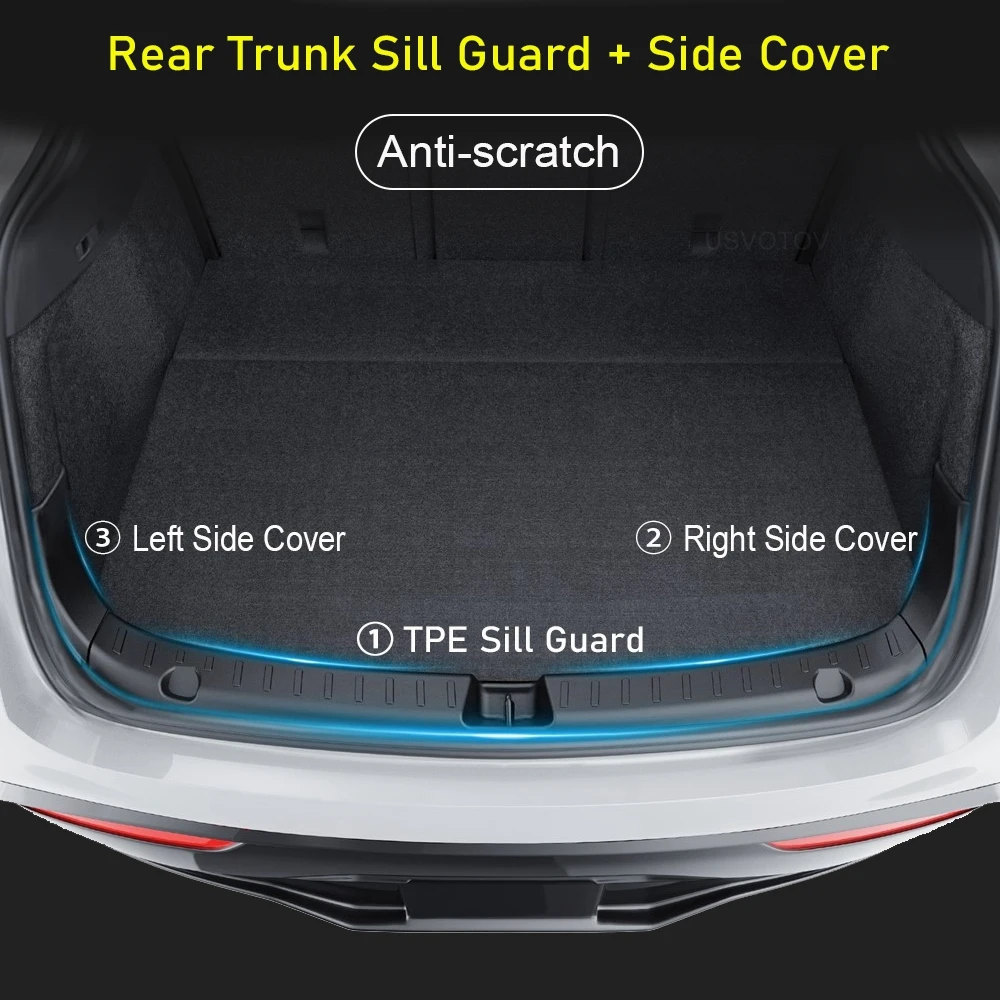 USVOTOV for Tesla Model Y Juniper Launch Model 3 2025 2026 Trunk Sill Guard Cargo Mat Rear Bumper Protector TPE Pads Accessories thumbnail 2