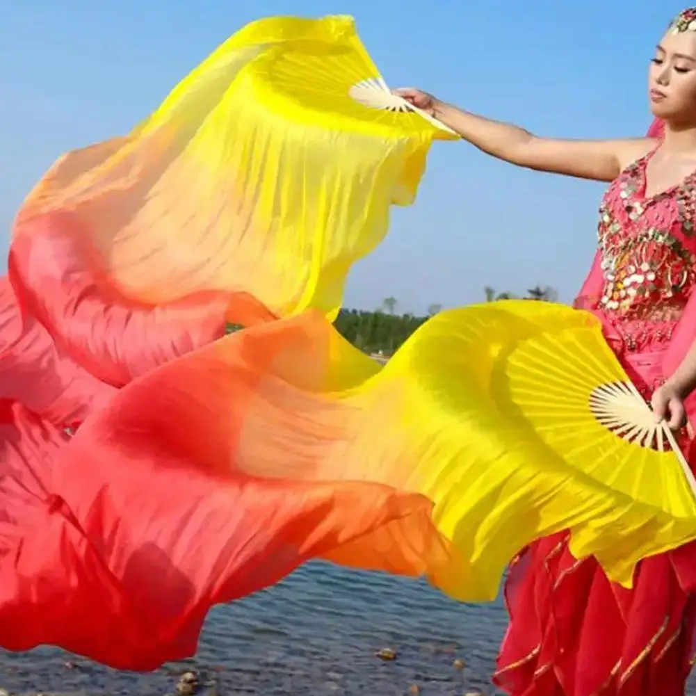 1Pcs Hot Sell Kid Women Belly Dancing Fan Gradient Color Dancer Practice Long Imitation Silk Fans 150/x90cm Rayon Silk Fans
