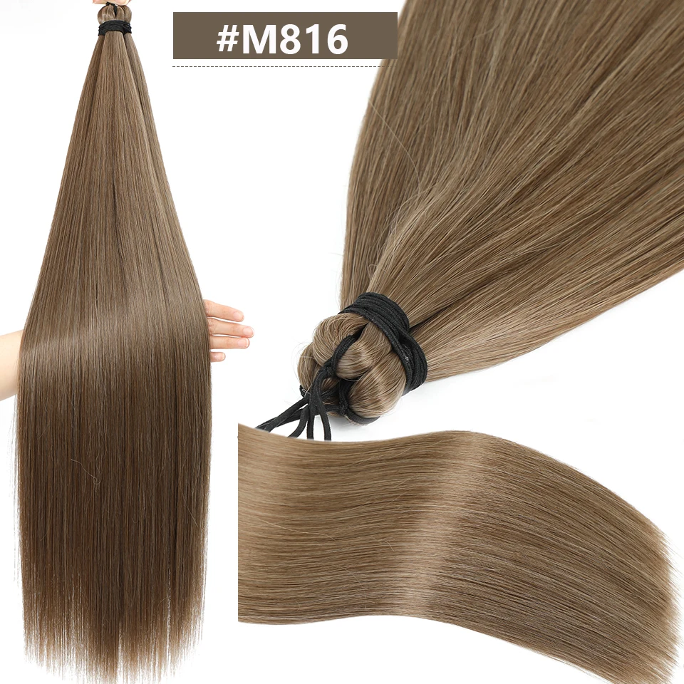 28Inch 300Grams Crochet Braiding Straight Bundles Ombre Brown 6# Blond 613# Orange Hair Bio High Temperature Synthetic Hair thumbnail 2