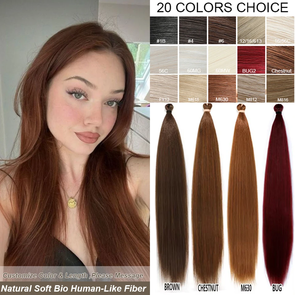 28Inch 300Grams Crochet Braiding Straight Bundles Ombre Brown 6# Blond 613# Orange Hair Bio High Temperature Synthetic Hair