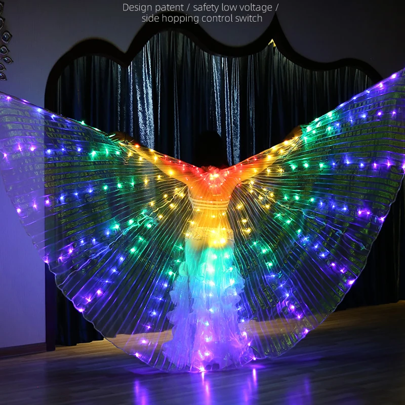 Glowing Light Up Costume Dancing Cloak Belly Dance LED Butterfly Wing Glow Fans For Performance Carnival Party thumbnail 2