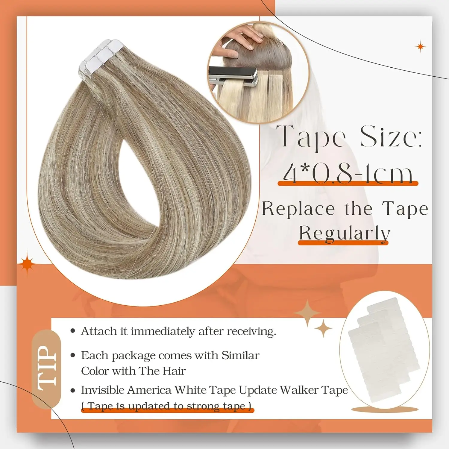 Full Shine Tape In Human Hair Extensions Balayage Blonde Color Omber 100% Human Hair Skin Weft Glue On Seamless  Remy  Hair thumbnail 4