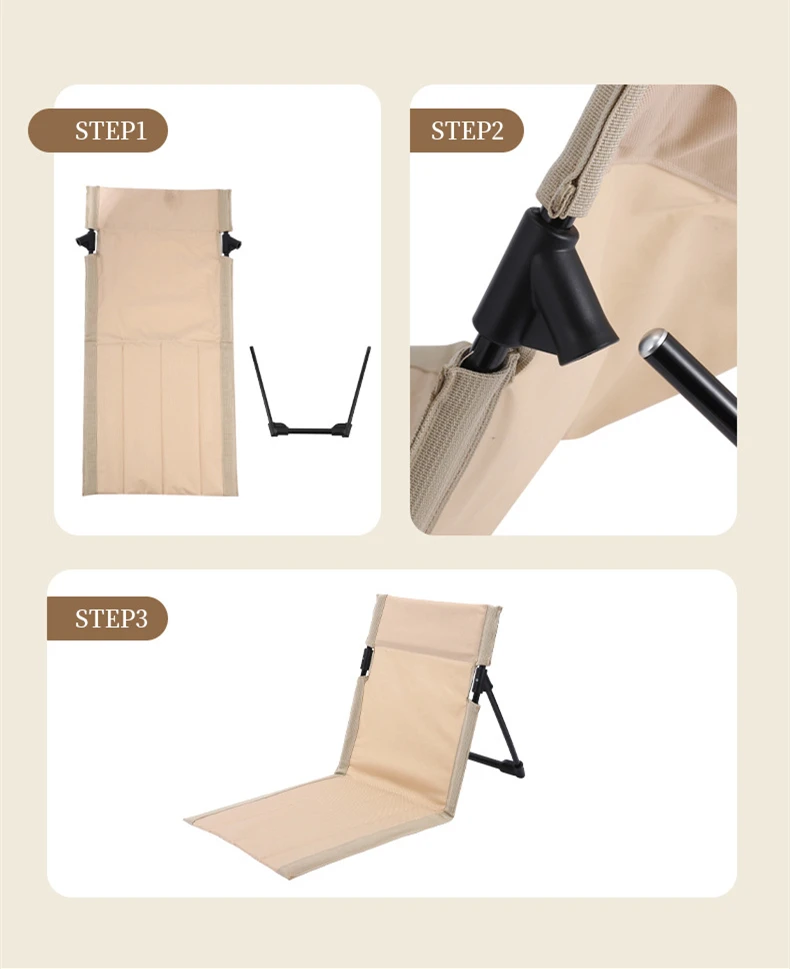 Outdoor Foldable Camping Chair Garden Park Single Lazy Reclining Chair Backrest Cushion Picnic Camping Folding Back Beach Chair thumbnail 3