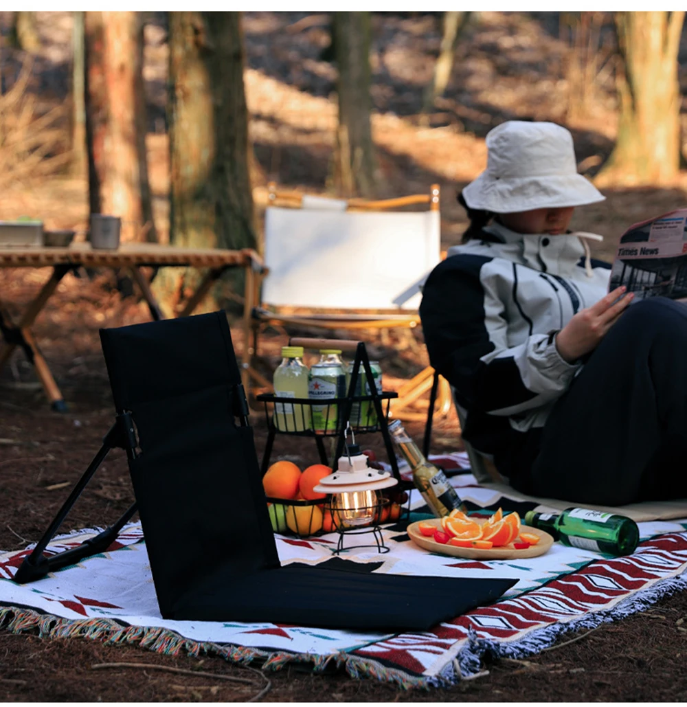 Outdoor Foldable Camping Chair Garden Park Single Lazy Reclining Chair Backrest Cushion Picnic Camping Folding Back Beach Chair thumbnail 5