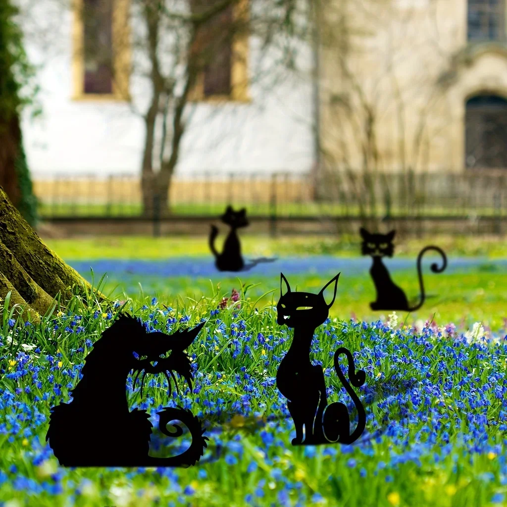 CIFBUY Black Cat Metal Garden Stakes, Outdoor Decorative Stakes, Garden Metal Animal Statues, Silhouette Animal Stakes thumbnail 5