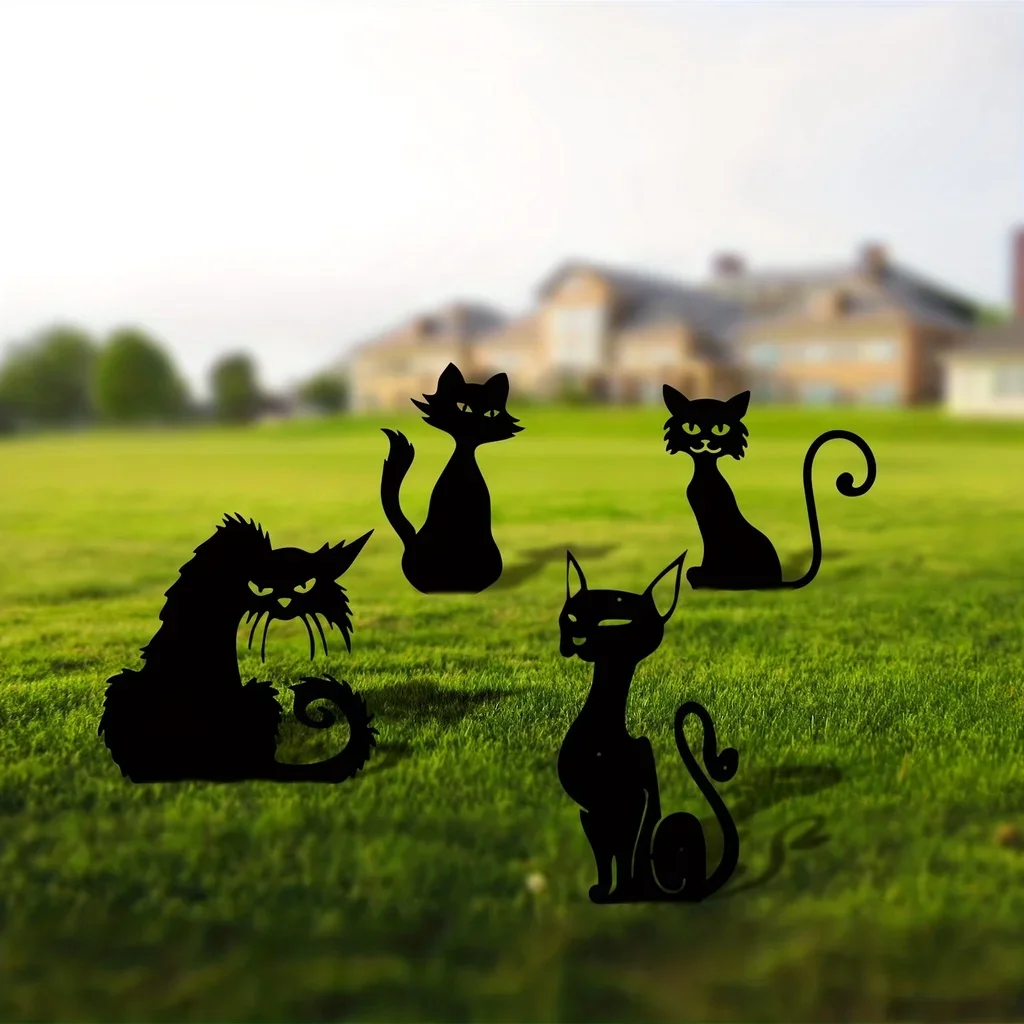 CIFBUY Black Cat Metal Garden Stakes, Outdoor Decorative Stakes, Garden Metal Animal Statues, Silhouette Animal Stakes thumbnail 3