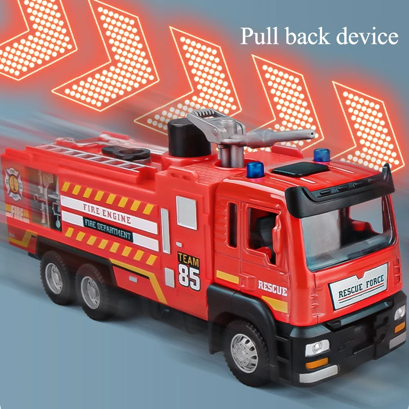 1/50 RC Sprinkler Fire Truck Diecast Alloy Toy With Light Music Water Simulation Spray Ladder Rescue Car Kids Toy Christmas Gift thumbnail 5