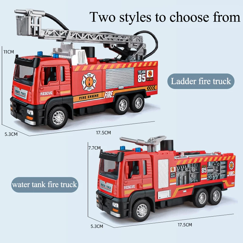 1/50 RC Sprinkler Fire Truck Diecast Alloy Toy With Light Music Water Simulation Spray Ladder Rescue Car Kids Toy Christmas Gift thumbnail 4
