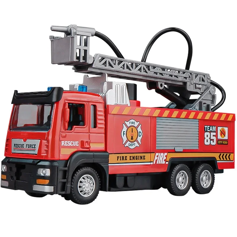 1/50 RC Sprinkler Fire Truck Diecast Alloy Toy With Light Music Water Simulation Spray Ladder Rescue Car Kids Toy Christmas Gift thumbnail 6