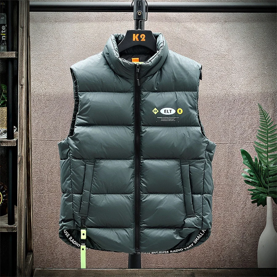 Men's Down Vest Winter Warm White Duck Down Puffy Padded Waistcoat Lightweight Thick Sleeveless Jacket Outside Coat Men Clothes