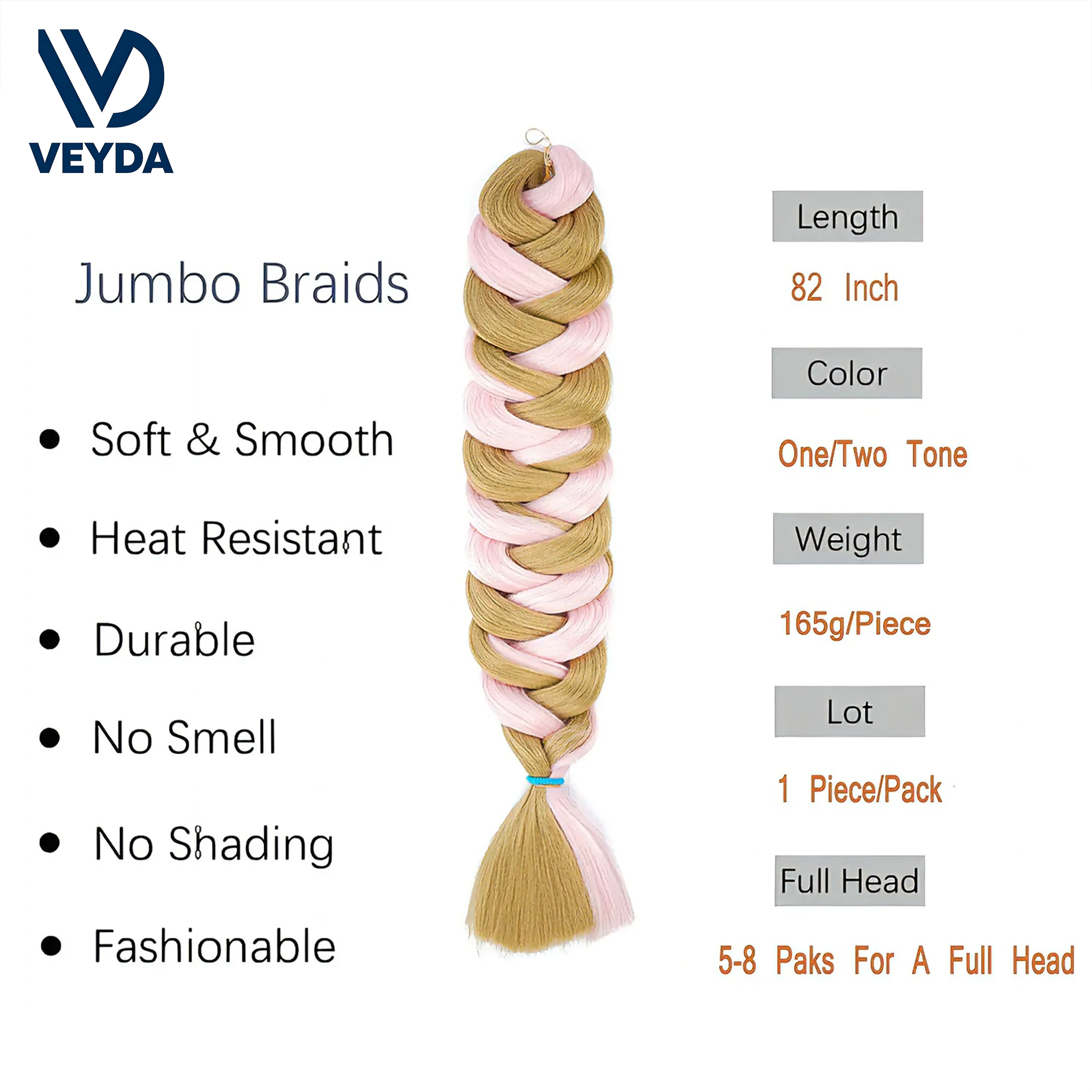 82 Inch 165g Wholesale  Jumbo Braiding Pre Stretched Hair  Box Twist Braids VEYDA Synthetic Hair Extensions for Women thumbnail 2