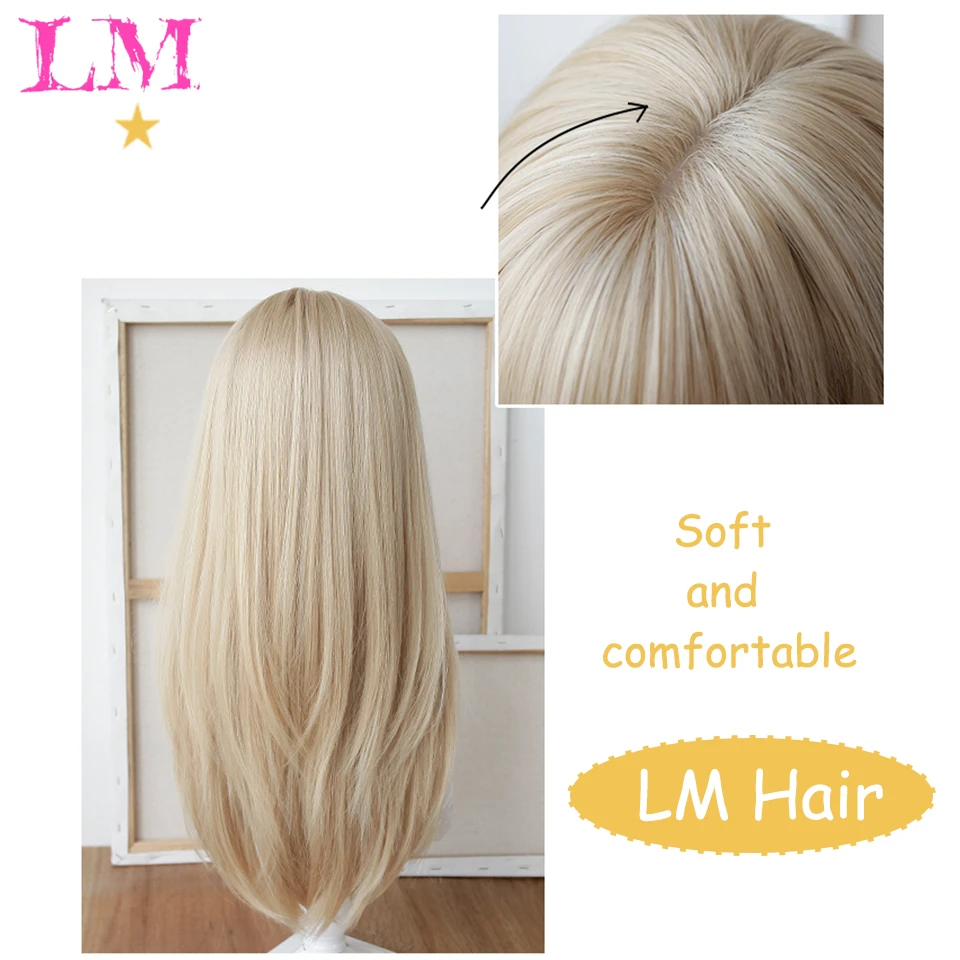 LM Light Blonde Wave Hair Wig Synthetic Long Wavy Wigs with Bangs for Women Cosplay Natural High Temperature Fiber thumbnail 4