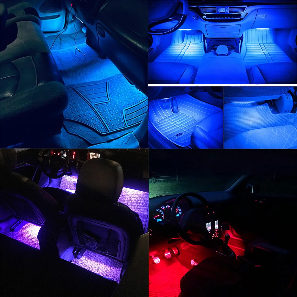 12V DIY Car Interior Ambient Mood Lights LED Strips RGB Lamps 24-48 Beads Door Foot Decorative Automotive Accessories Cartronics thumbnail 3