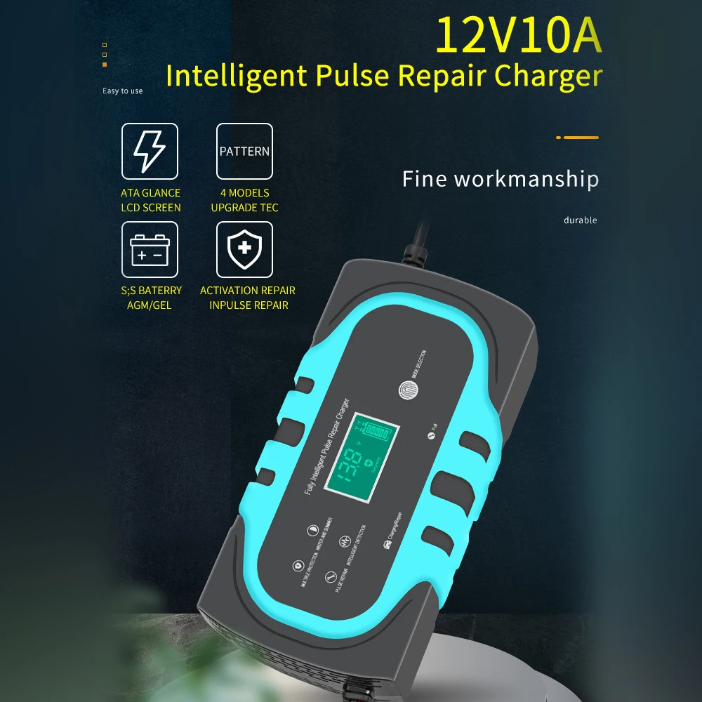 140W 10A 12V Car Battery Chargers EU Plug Adapter 100V-240V Input Pulse Repair Tools Smart Digital Accessories,S2 Charger 12V 2A thumbnail 2
