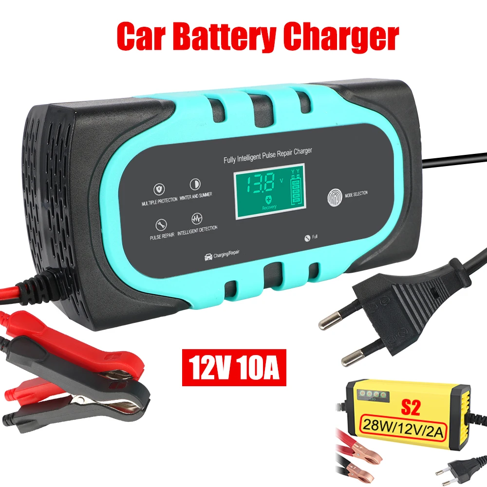 140W 10A 12V Car Battery Chargers EU Plug Adapter 100V-240V Input Pulse Repair Tools Smart Digital Accessories,S2 Charger 12V 2A