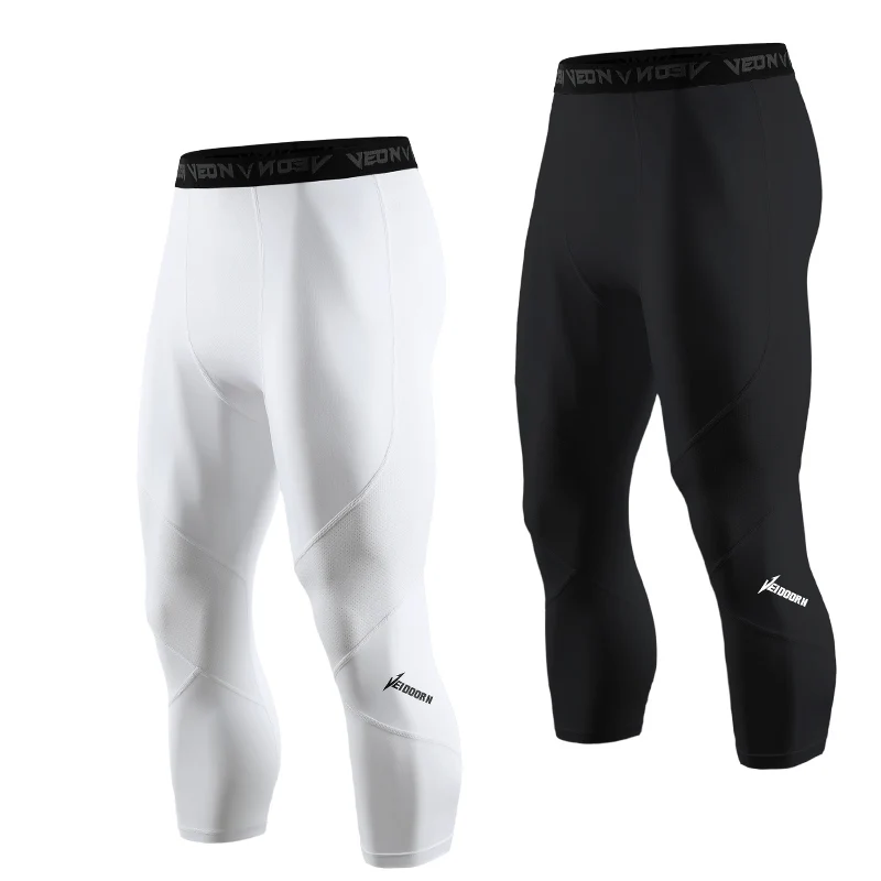 Soft 3/4 Compression Tights for Men Sportswear Quick Dry Training Leggings Gym Fitness Athletic Pants Sport Bottoms Running