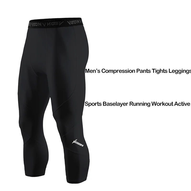 Soft 3/4 Compression Tights for Men Sportswear Quick Dry Training Leggings Gym Fitness Athletic Pants Sport Bottoms Running thumbnail 3