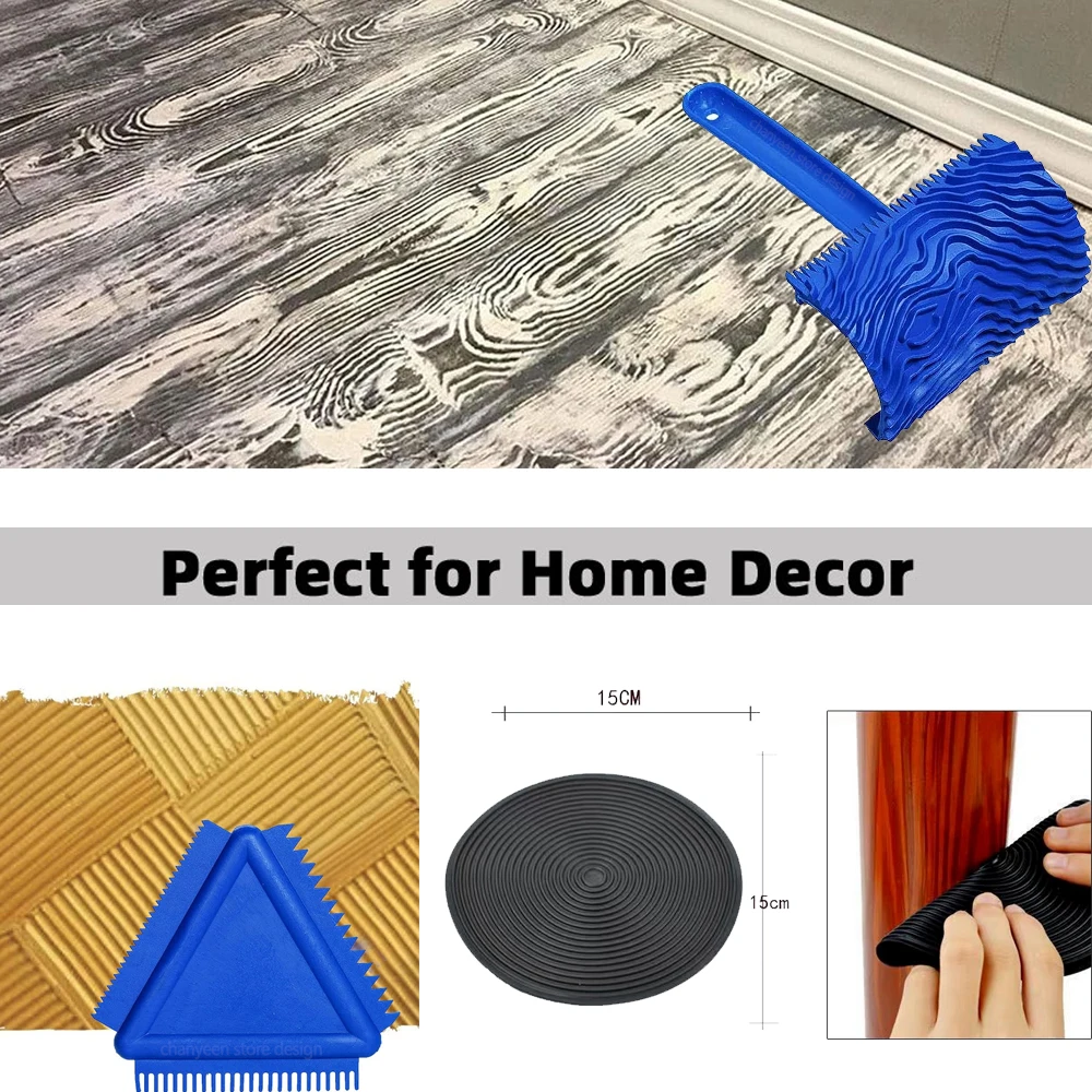 Rubber Wood Graining Tools Set Texture DIY Paint Roller Brush Pattern for Wall Room Home Yard Garden Decoration Painting Tools thumbnail 4