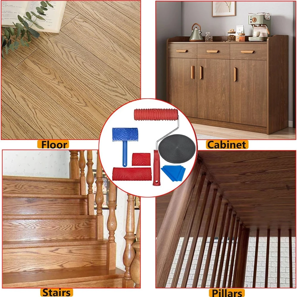 Rubber Wood Graining Tools Set Texture DIY Paint Roller Brush Pattern for Wall Room Home Yard Garden Decoration Painting Tools thumbnail 5