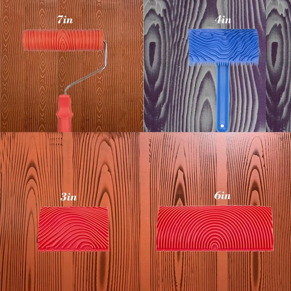 Rubber Wood Graining Tools Set Texture DIY Paint Roller Brush Pattern for Wall Room Home Yard Garden Decoration Painting Tools thumbnail 3
