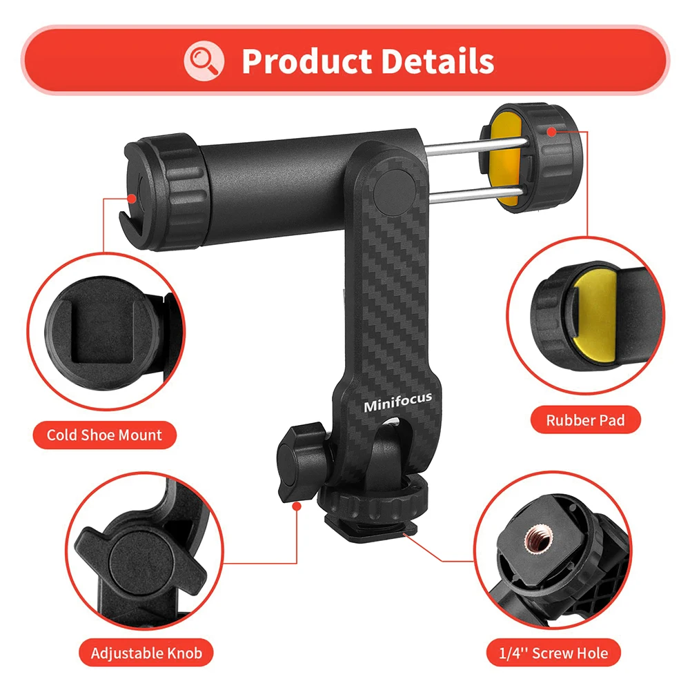 Camera Hot Shoe 360°Rotatable Phone Mount Holder Tripod With Cold Shoe For Mic Light Phone Clip For iPhone 12 Pro max Smartphone thumbnail 4