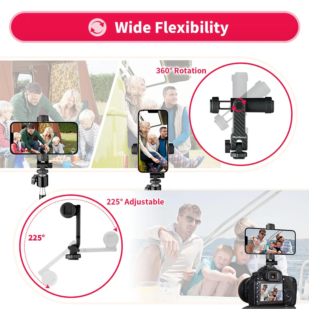 Camera Hot Shoe 360°Rotatable Phone Mount Holder Tripod With Cold Shoe For Mic Light Phone Clip For iPhone 12 Pro max Smartphone thumbnail 3